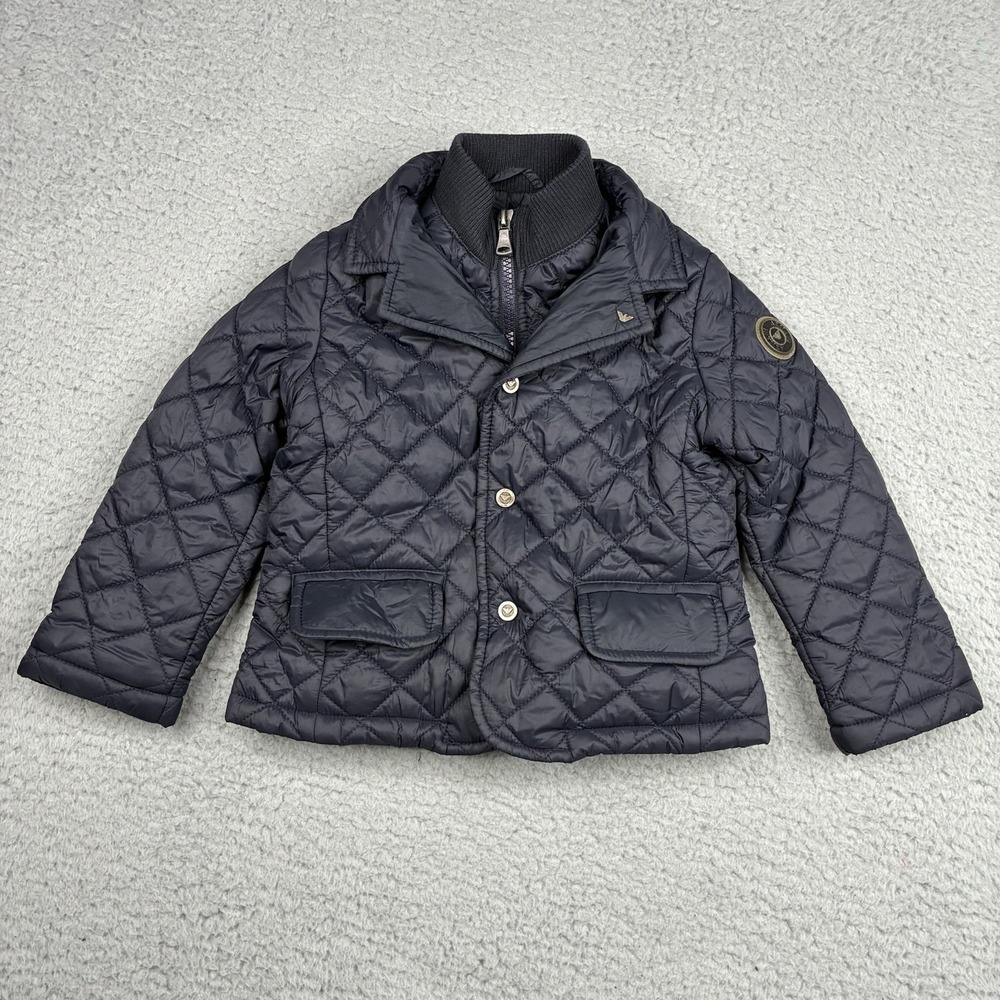 Giorgio Armani Junior Quilted Jacket Boys 2A Black Snap Zip Logo Designer